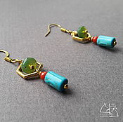 Украшения handmade. Livemaster - original item Jewelry sets: The Gifts Of The Aztecs. Earrings and pendant with turquoise. Handmade.