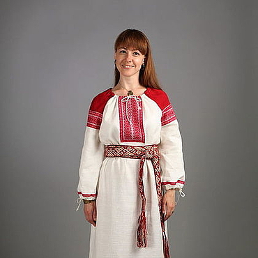 Славянская рубаха женская народная (белый лен с голубым) купить в ...