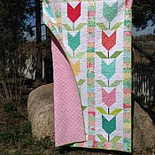 ЯГОДА-МАЛИНА   лоскутное одеяло, 130х105 см, пэчворк, для девочки