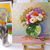 Картины и панно handmade. Livemaster - original item Painting A bouquet of flowers in oil with a palette knife. Handmade.
