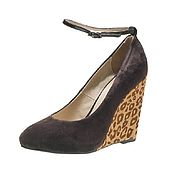 Винтаж handmade. Livemaster - original item Stylish brown velour leopard print shoes.wedges. Handmade.