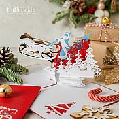 Дед Мороз на тройке лошадей... - объемная 3D открытка ручной работы