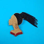 Украшения handmade. Livemaster - original item Beaded brooch brunette Girl with braids in red, girl with dreadlocks. Handmade.