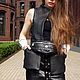 Black Leather Belt Bag on a Hip, Waist Bag, Pushkino,  Фото №1
