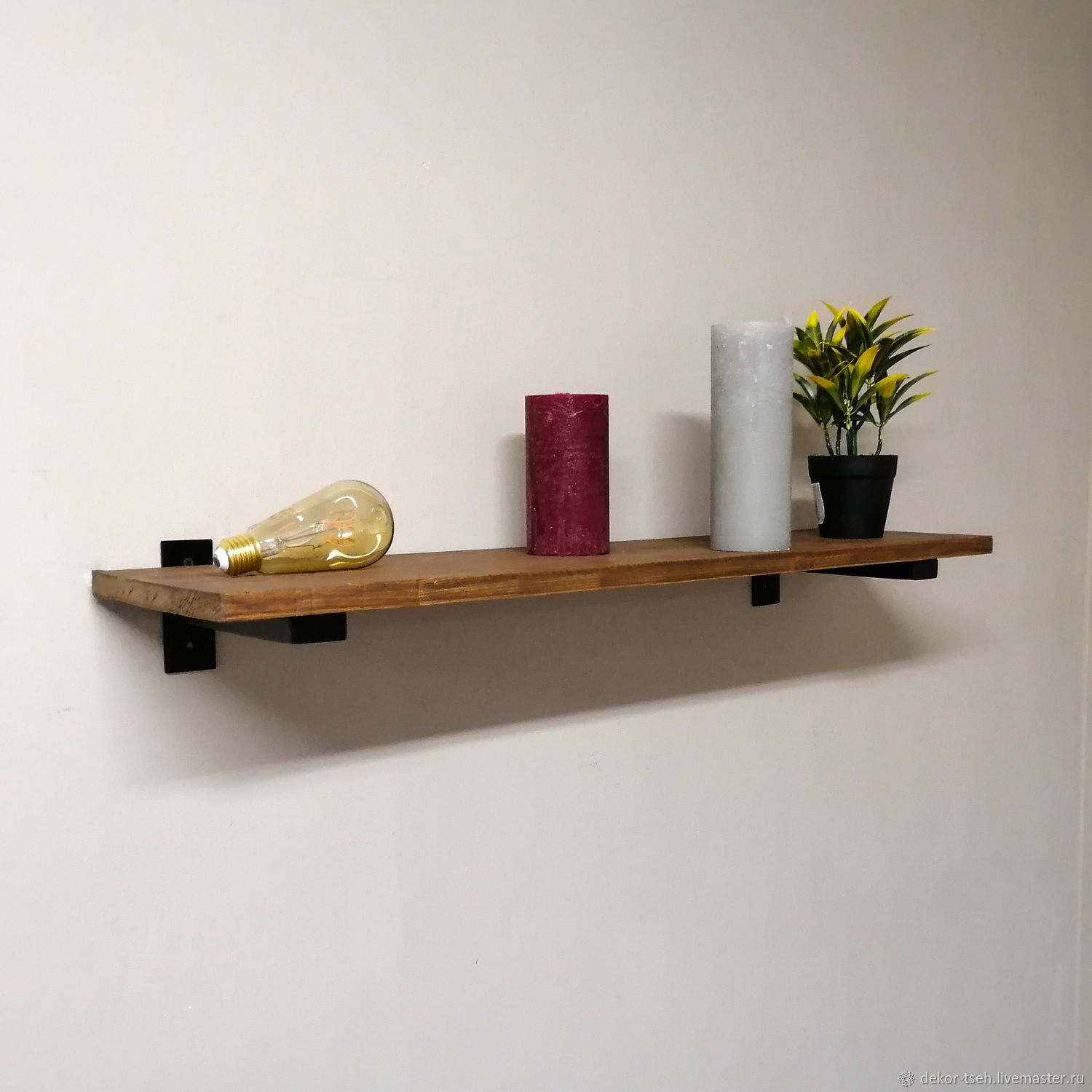 Wall shelf made of wood and pipes in Loft style купить на Ярмарке
