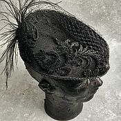 Аксессуары handmade. Livemaster - original item Black velvet hat with a veil. Handmade.
