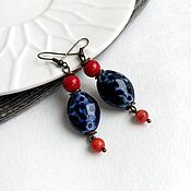 Украшения handmade. Livemaster - original item Classic coral and ceramic beads Earrings. Handmade.