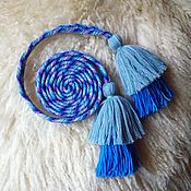 Русский стиль handmade. Livemaster - original item Blue twitch belt with tassels. Handmade.