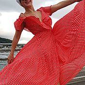 Одежда handmade. Livemaster - original item Red dress with white polka dots with a long skirt .look1. Handmade.