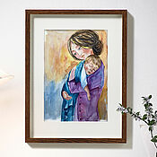 Картины и панно handmade. Livemaster - original item Painting Mother with child, watercolor in the nursery, painting with children. Handmade.