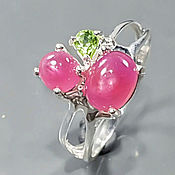 Украшения handmade. Livemaster - original item Handmade ring with natural bright pink star-shaped rubies. Handmade.