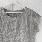 Одежда ручной работы. Ярмарка Мастеров - ручная работа Grey linen blouse with open edges. Handmade.
