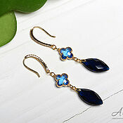 Украшения handmade. Livemaster - original item Gold-plated earrings in deep blue with Swarovski crystals. Handmade.