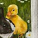 Заказать Кролик с утенком. Картина маслом. Подарок на Новый год. Картерина. Картины маслом. Ярмарка Мастеров. . Картины Фото №3
