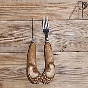 Для дома и интерьера handmade. Livemaster - original item Meat and steak fork and knife with carved Wooden Handle Bear Paw. Handmade.