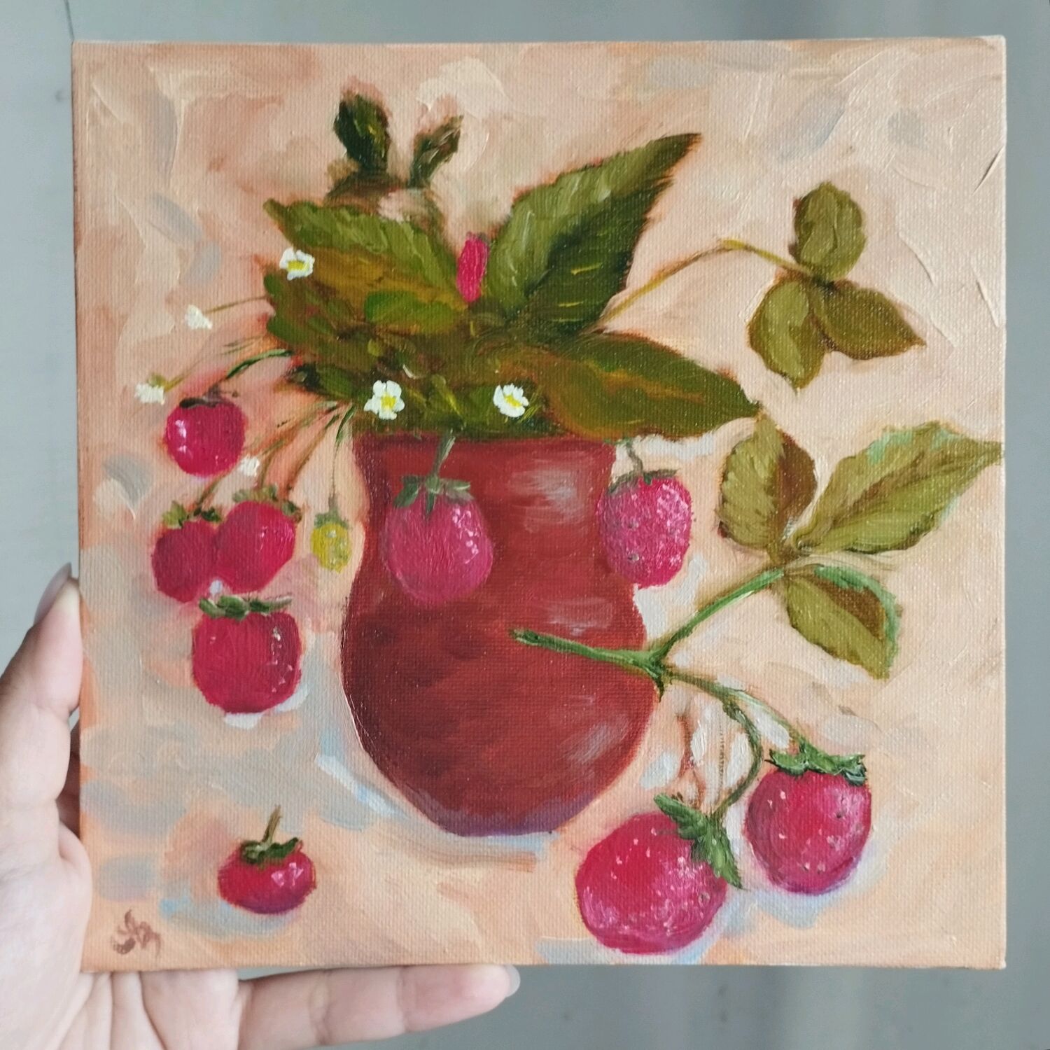 Картина маслом ягоды Клубника холст на картоне 20х20 см в интернет ...