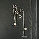 Серьги-цепочки с клевером и натуральным жемчугом, трансформеры, Серьги классические, Москва,  Фото №1