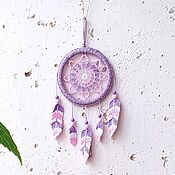 Для дома и интерьера handmade. Livemaster - original item A small lilac-pink Dreamcatcher with knitted feathers. Handmade.