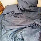 Для дома и интерьера handmade. Livemaster - original item Bed linen made of stripe-satin jeans. Handmade.