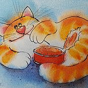 Картина акварелью Портрет серой кошки