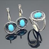 Украшения handmade. Livemaster - original item Jewelry set silver turquoise SER0028. Handmade.