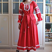 Русский стиль handmade. Livemaster - original item Red linen dress Vesnyanka Russian, Slavic. Handmade.