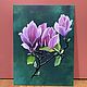 Order Gift to a woman Oil Painting. Still life 30*40 cm. Magnolia branch. White swan. Livemaster. . Pictures Фото №3