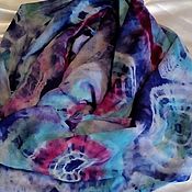 Scarf, purple,silk,chiffon, ,175h110 cm,hand-painting
