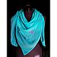 Silk scarf big batik crepe de Chine turquoise-blue gift, Wraps, Tver,  Фото №1