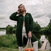 Одежда handmade. Livemaster - original item Long women`s knitted cardigan with a grass-colored hood to order. Handmade.