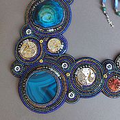 Brooch GARDEN of swarovski STONES, beads, pearls, suede, GIMP