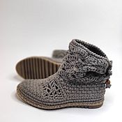 Обувь ручной работы handmade. Livemaster - original item Lace-up ankle boots, gray linen-cotton, p.37-37.5. Handmade.