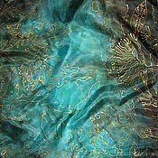 "Пепел древнего леса" палантин из натурального шелка с ручной росписью
