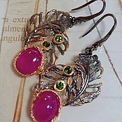 Украшения handmade. Livemaster - original item Phoenix Bird Feather earrings with rubies.. Handmade.