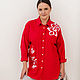 Camisa roja-hermosa con Lino bordado con viscosa. Blouses. NATALINI. Ярмарка Мастеров.  Фото №5