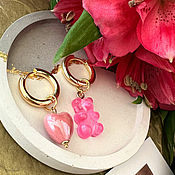 Украшения handmade. Livemaster - original item Earrings rings with pink marmalade bear. Handmade.