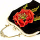 Black women's bag with flower on the clasp red poppy suede, Clasp Bag, Kursk,  Фото №1