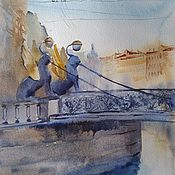 Картины и панно handmade. Livemaster - original item Urban landscape in watercolor Petersburg (griffins gray-blue ochre painting). Handmade.