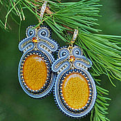 Украшения handmade. Livemaster - original item Yellow soutache set. Earrings pendant. Handmade.