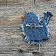 Textile brooch with embroidery Denim chick. Brooches. Heat hands (TeplOlino). My Livemaster. Фото №5