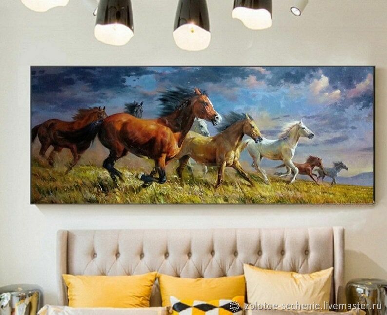  картина маслом на холсте Живопись с лошадьми Интерьерная карти .