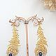 Long stud earrings peacock Feather with pearls. Stud earrings. elena (luxus-stil). My Livemaster. Фото №4