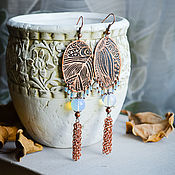 Украшения handmade. Livemaster - original item Boho earrings East Wind earrings with tassels Moonstone blue. Handmade.