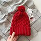 Заказать Шапка женская красная вязаная со съемным помпоном. ArtKnitDesign Свитера Уизли. Ярмарка Мастеров. . Шапки Фото №3