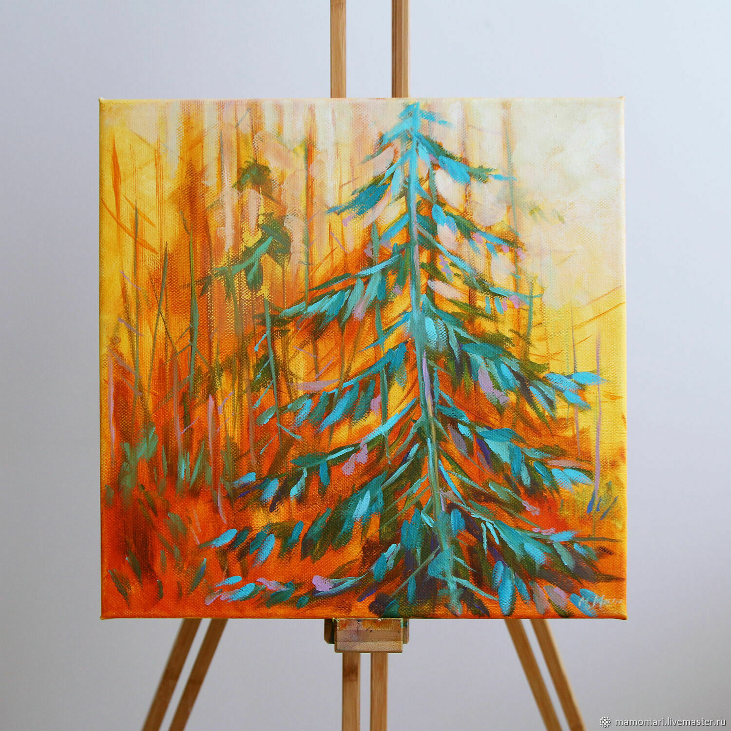 Картина маслом на холсте Закат в лесу 30 см – купить онлайн на Ярмарке ...