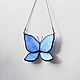 Butterfly glass. Blue stained glass butterfly pendant for window, wall. Suspension. Glass Flowers. My Livemaster. Фото №5
