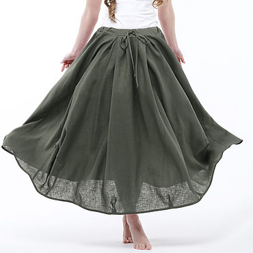 Одежда ручной работы. Ярмарка Мастеров - ручная работа Юбка-бохо из льна в цвете хаки. Handmade.