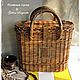 плетеная сумка, летняя сумка, сумка-корзина, корзина с крышкой, плетеная корзина, натуральная кожа, коричневая сумка, сумка для отдыха, плетеная сказка