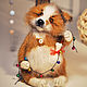 Author's crochet toy CHRISTMAS MOOD Growth sitting approx. 19cm Dog has spokes and a hook made of natural mohair and wool. Glass eyes. Inside the copper wire frame
