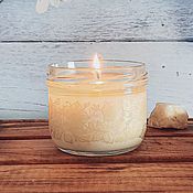 Сувениры и подарки handmade. Livemaster - original item Soy candle in a jar with a floral pattern. Handmade.